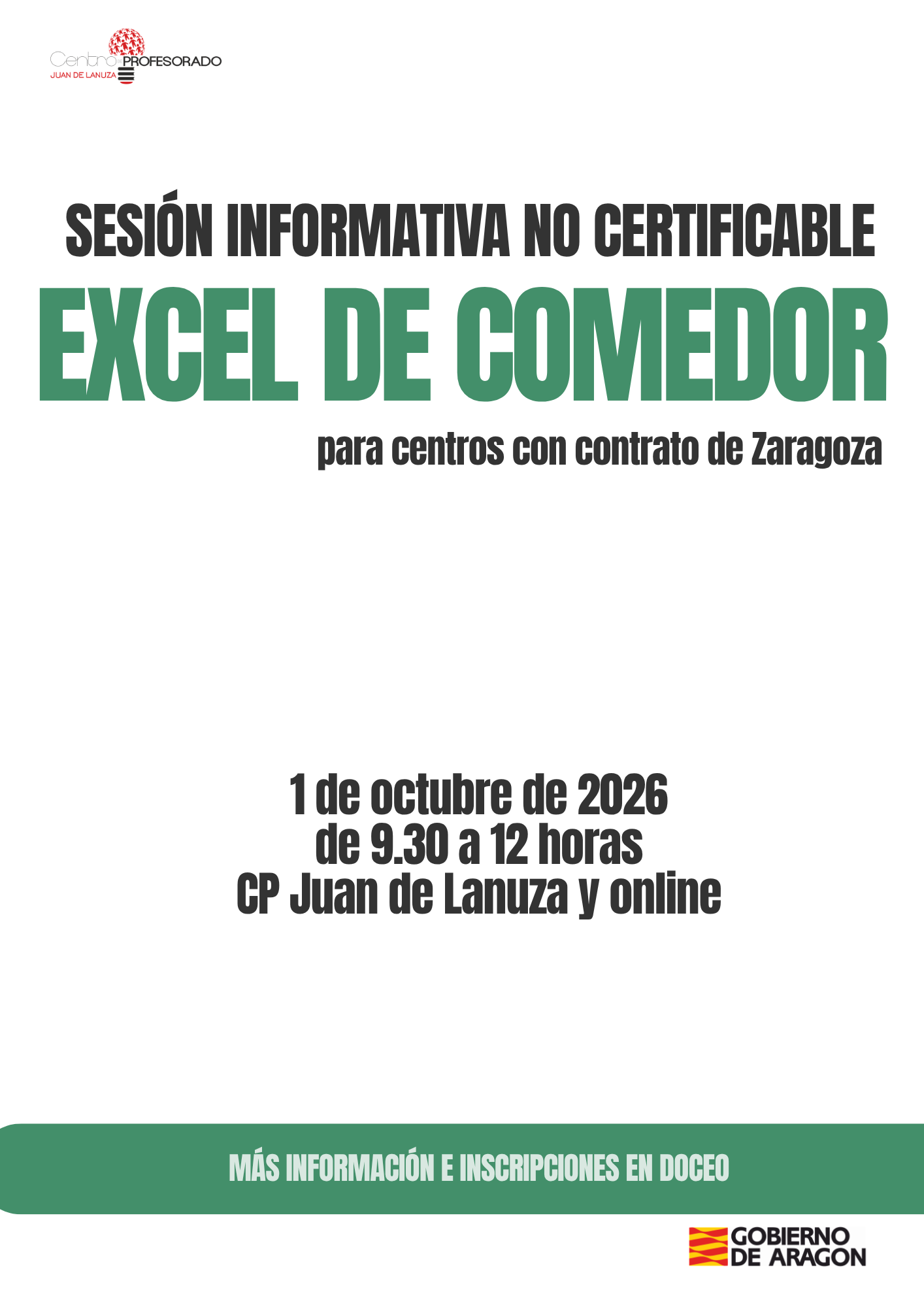 Jornada formación éxcel de comedor centros con contrato (Zaragoza) (S)