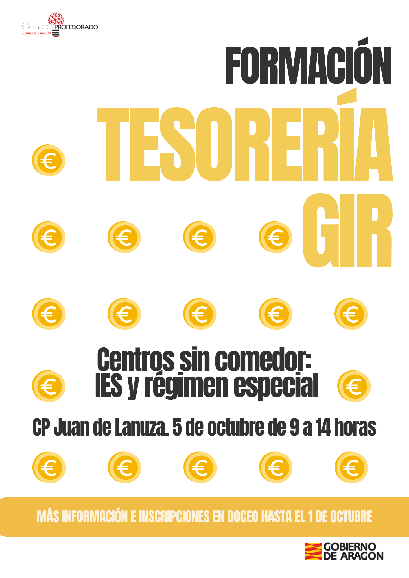 Formación tesorería GIR para centros sin comedor (IES y enseñanzas de régimen especial: CPEPA, EOI…)