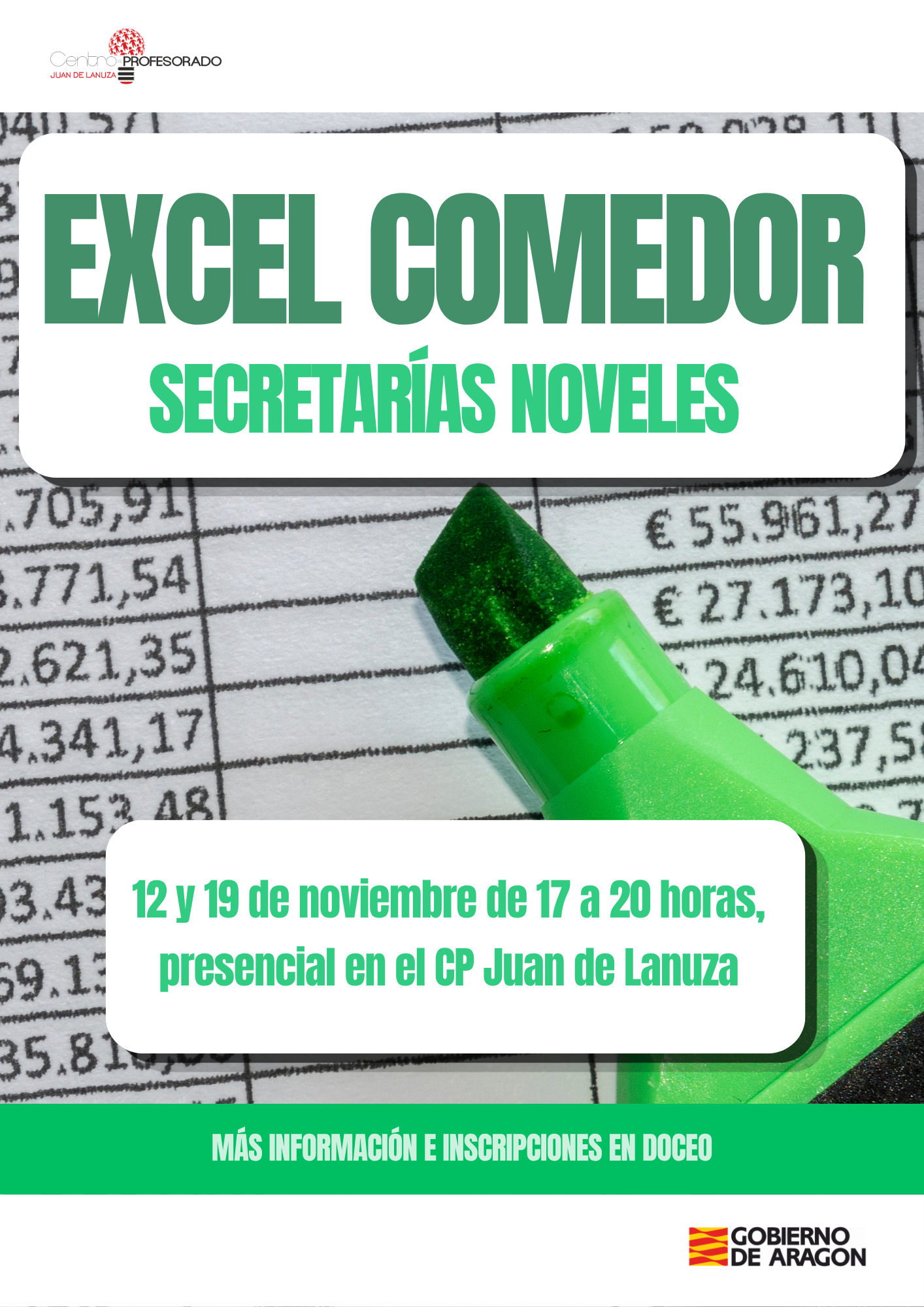 Jornada presencial excel comedor para participantes noveles en la secretaría del centro